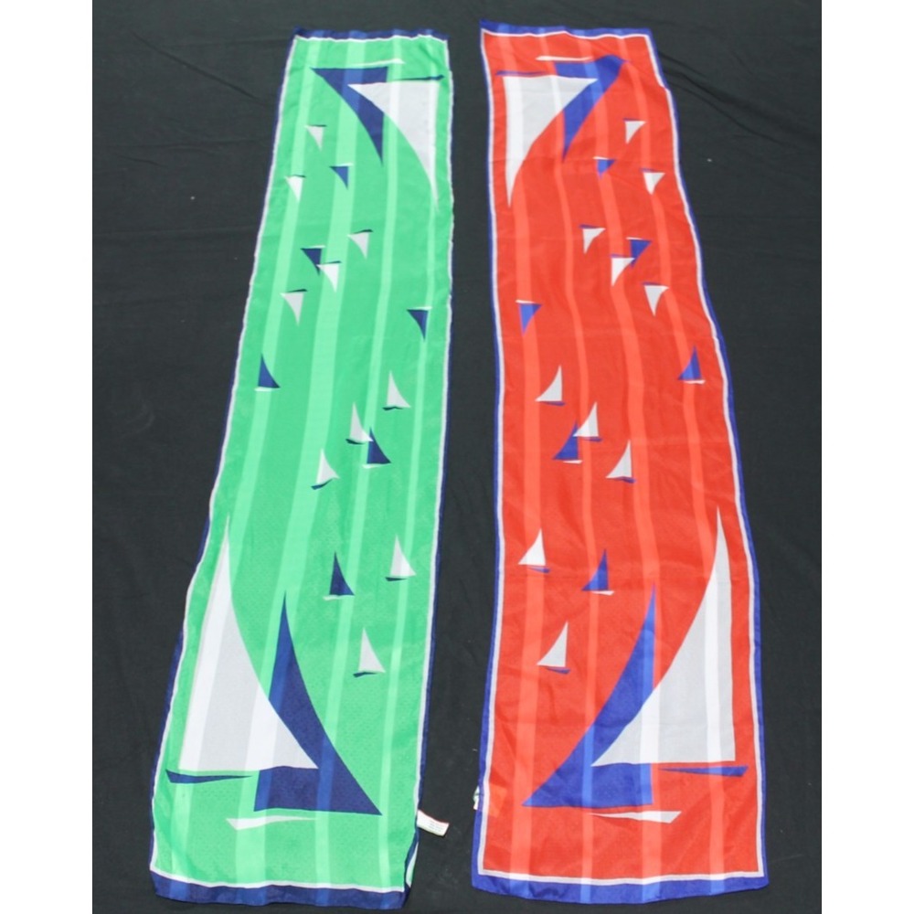 Vintage Sailboat Scarf Set 2 Nautical Red Green Blue Italy 11x53 Rectangle Scarf